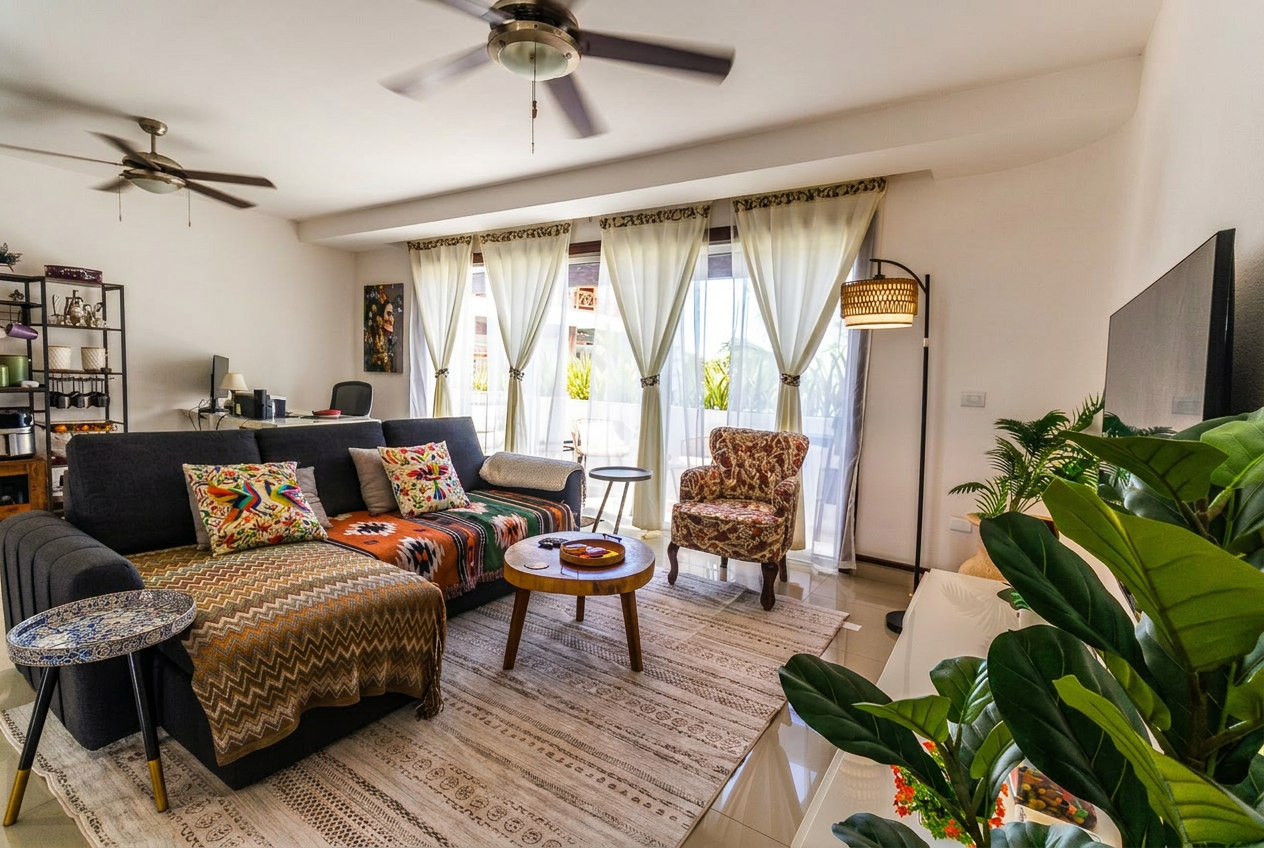 Furnished living room at Avalon del Sol in Playa del Carmen
